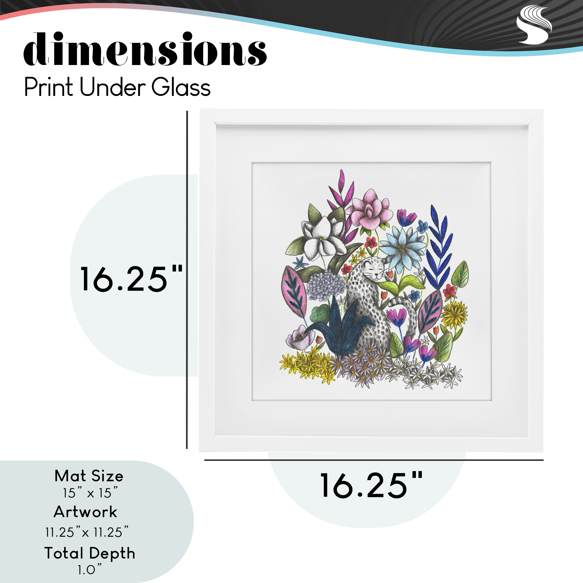 Leopard in Midst of Flowers White Framed Print Under Glass, design by Cecilia Battaini
