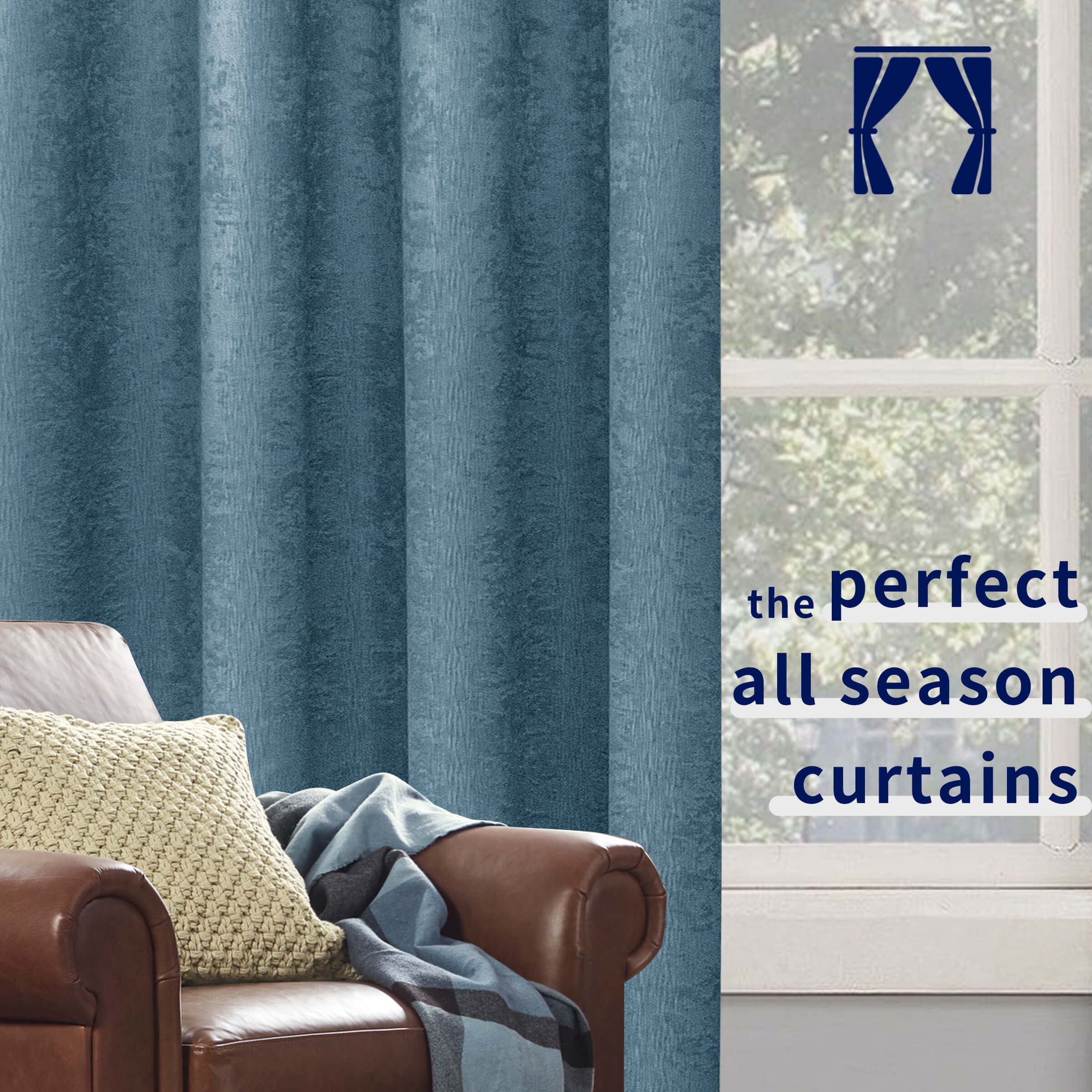 Subrtex Blackout Curtains Room Grommet Curtain Thermal Insulated Drapes, Set of 2, Smoke Blue, 53"x96"