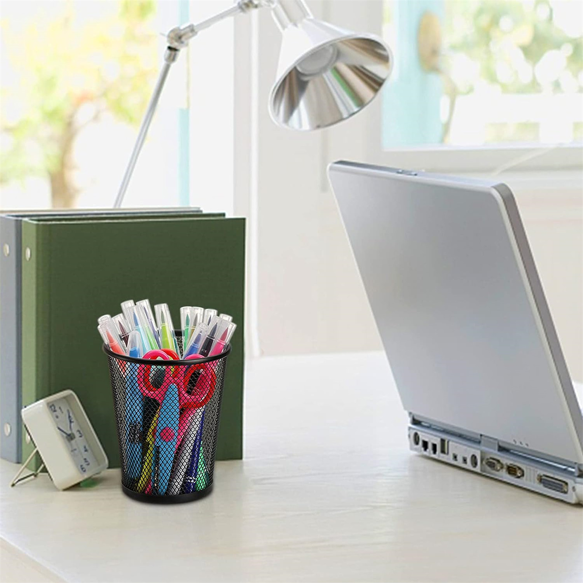 Metal Pen Holder,Happon 6 Pack Mesh Pencil Holder Desk Organized, Makeup Brush Holders, Round Wire Pen Cup Marker Holder for Desk Organizer for Home Office, Black