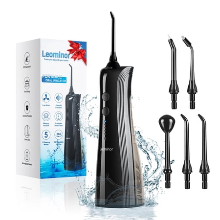 Leominor Water Dental Flosser Pick for Teeth - 5 Modes Cordless Portable Water Teeth Cleaner IPX7 Waterproof Oral Irrigator Rechargeable, Professional Flossing Cleaning Picks for Home Travel