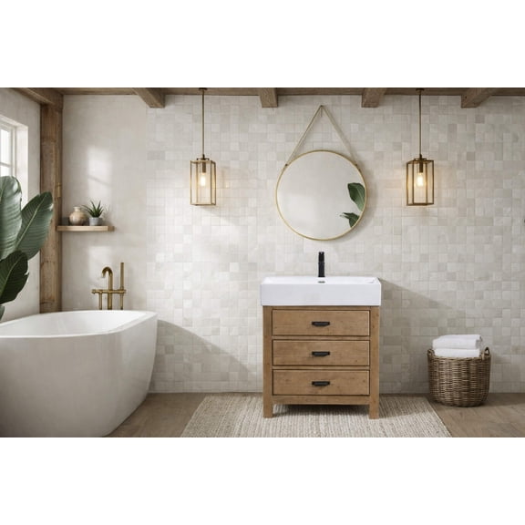 Ari Kitchen & Bath Ava 30" Solid Wood Bathroom Vanity, Reclaim Fir, 3 Drawers
