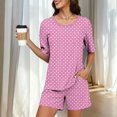 thumbnail image 2 of Dianli Everyday Loungewear Summer Pajamas Solid Color Short Sleeve Pajama Set Round Neck Top With Pants Lightweight Breathable Cotton Blend Elastic Waist Women's Home Sleepwear, 2 of 8