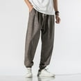 thumbnail image 3 of PuLe Men's Pants Men Chinese Style Kung Fu Pants Tai Chi Loose Trousers Linen Casual Retro Wide Leg Black, 3 of 3