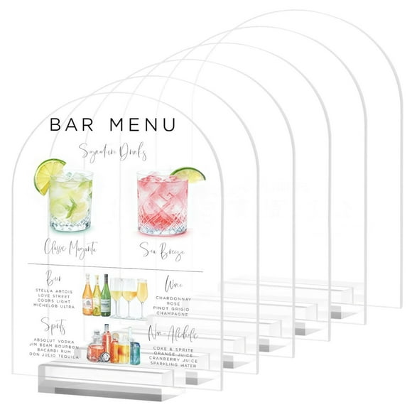6 PCS Arch Acrylic Signs with Stand, 8 x 10 Inches Clear Arched Acrylic Sheets with Stand, DIY Arch Acrylic Sign Blank for DIY Wedding Sign Menu Sign Drink Bar List Sign