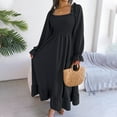 thumbnail image 6 of Mrat Women's Boho Long Dress Squares Neck Smocked Long Lantern Sleeve Dress A-Line Maxi Ruffle Dress S-202 Black XL, 6 of 8