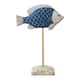 thumbnail image 1 of Escultura de pez de madera sobre soporte, decoración náutica, regalo de escritorio, animal marino del océano de verano Azul, 1 of 7