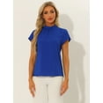 thumbnail image 4 of DARING DIVA Stand Collar Cap Sleeve Keyhole Back Blouse S Royal Blue, 4 of 6
