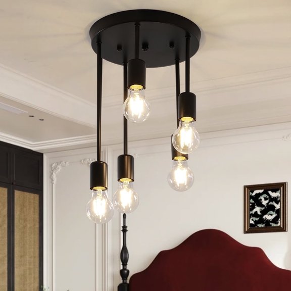 HALIGATE 5-Light Farmhouse Ceiling Light Semi Flush Mount for House, Black Hallway Light Fixtures Kitchen Ceiling Light Fixtures for Living Room Foyer, E26 Base