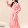 thumbnail image 4 of Ruffle Fleece Maxi Robe for Women Lace Trim Fuzzy Soft Kimono Bathrobe Warm Winter Long Sleeve Nightgown Sleepwear, 4 of 6