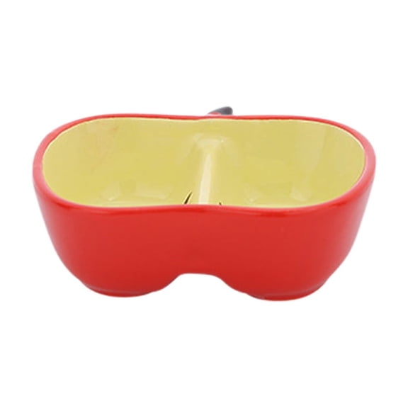 Ceramic Pet Dog Bowls,Apple Shaped 2 in 1 Pet Feeding Bowls and Water Bowl for Small Dogs,Cute Household Pet Daily Feeding Supply