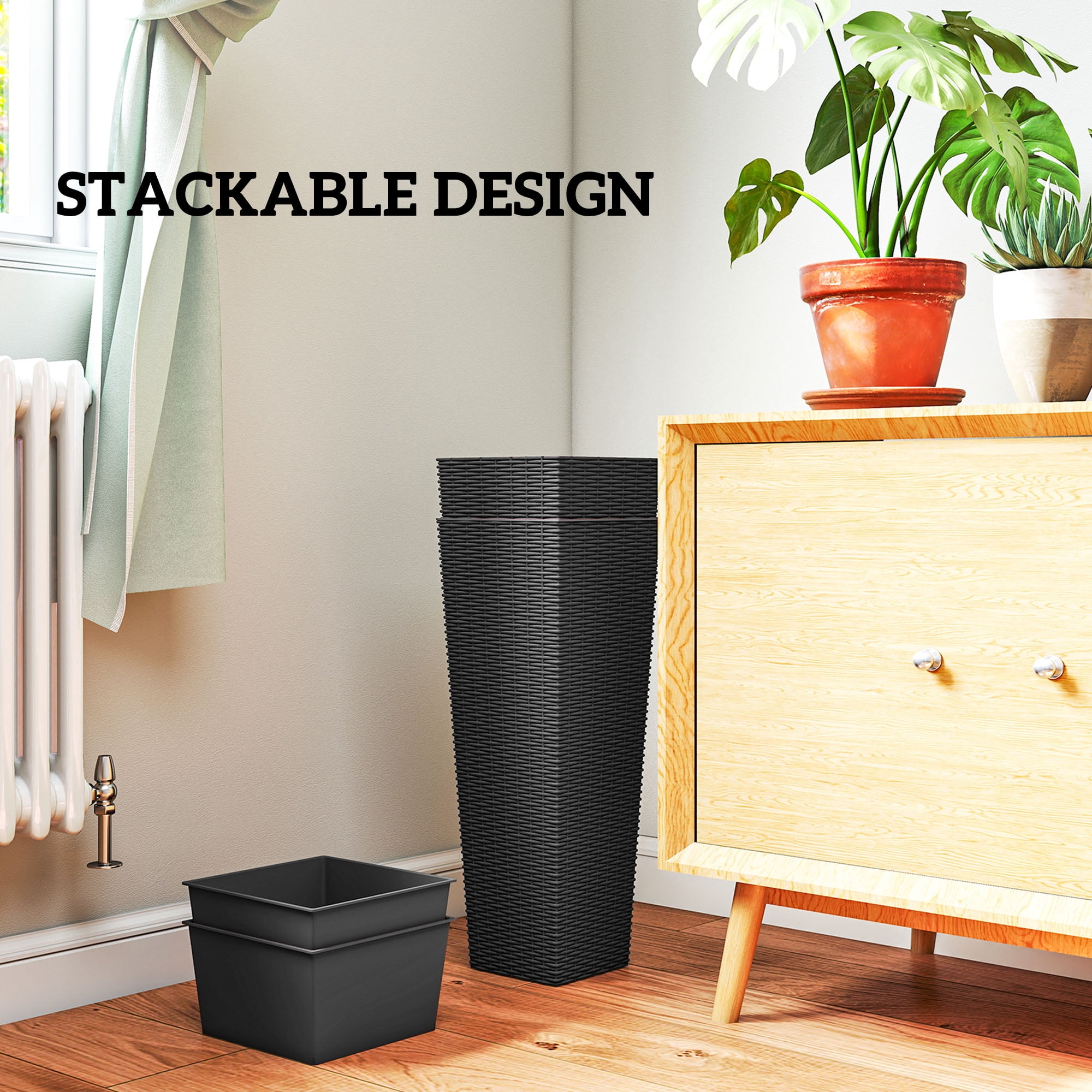 Outsunny 23.6 Inch Tall Planters for Outdoor Plants, Set of 2 Plastic Flower Pots with Drainage Holes, Black