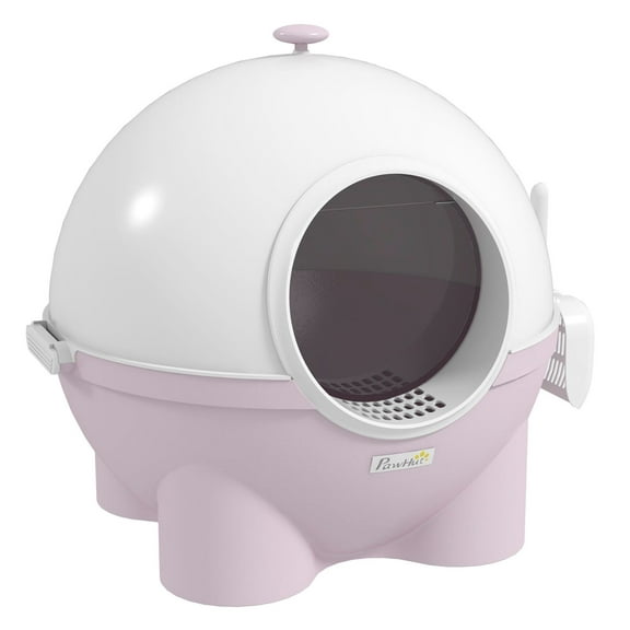Cat Litter Box Enclosed, Large Hooded Pink Litter Box with Scoop & Sand Pedal, Top Handle, Privacy & Odor Control for Cats Up to 9lbs