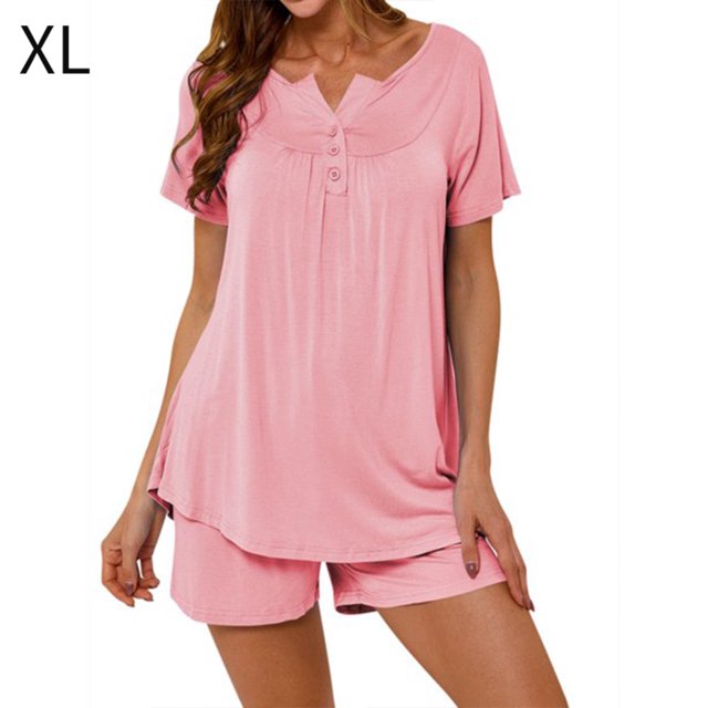 Conjunto de ropa de dormir para mujer, camisón sexy con cuello en V, pantalones cortos, camisón, rosa, XL Sweethay AP001530-19