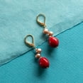 thumbnail image 4 of Elegant Red Glass Bead Drop Earrings with Freshwater Pearls and Gold Tone Lever Back Jewelry Gold, 4 of 7