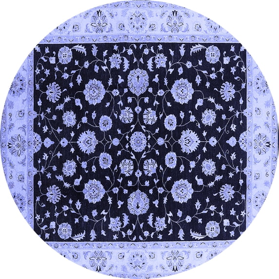Ahgly Company Machine Washable Indoor Round Oriental Blue Traditional Area Rugs, 7' Round