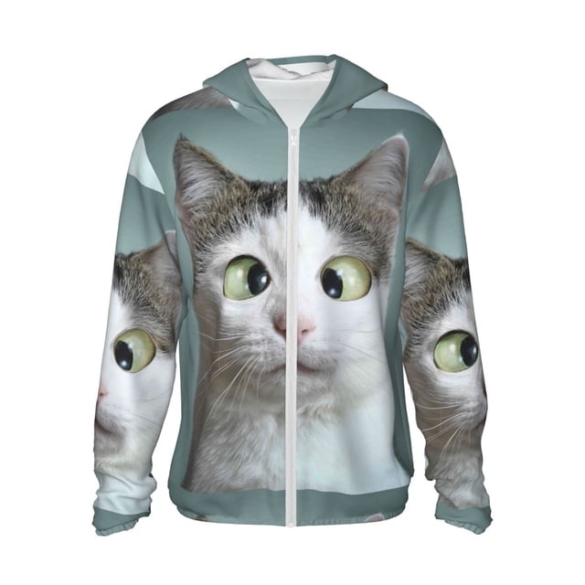 Fotbe Funny Cat Chaqueta con Protección Solar UPF 50+ para Hombre y Mujer, Camisa con Capucha y Bolsillos-Small