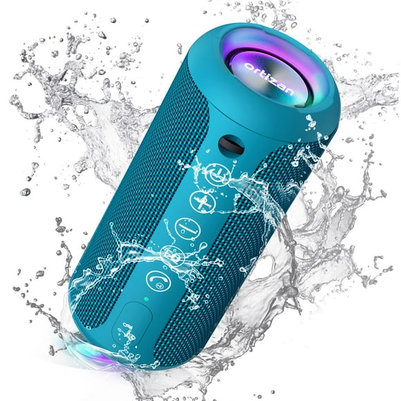 Ortizan Altavoces Bluetooth portátiles, altavoz inalámbrico impermeable IPX7 para exteriores con sonido estéreo fuerte de 24 W y Bluetooth 5.3, graves profundos, luces RGB, emparejamiento dual, tiempo