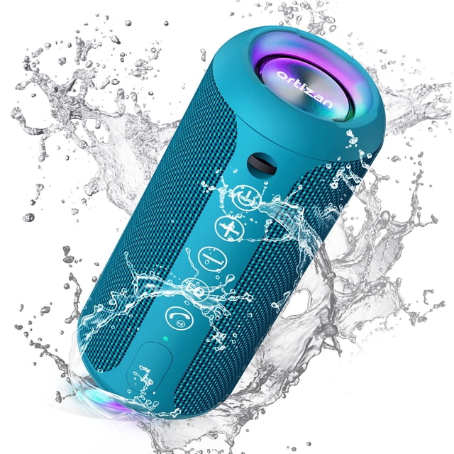 Ortizan Altavoces Bluetooth portátiles, altavoz inalámbrico impermeable IPX7 para exteriores con sonido estéreo fuerte de 24 W y Bluetooth 5.3, graves profundos, luces RGB, emparejamiento dual, tiempo