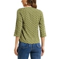 thumbnail image 3 of INSPIRE CHIC Valentine's Day Women's Blouse V Neck 3/4 Sleeves Polka Dots Button Front Top XS Army Green, 3 of 6