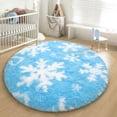 thumbnail image 3 of KIXINWA Round Frozen Rugs for Girls Bedroom, 4x4 Feet Fluffy Circle Snowflake Rug for Frozen Room Decor, Circular Plush Snowflake Carpet for Kids Room Playroom Nursery Decor, Cute Blue snowflake rugs, 3 of 5