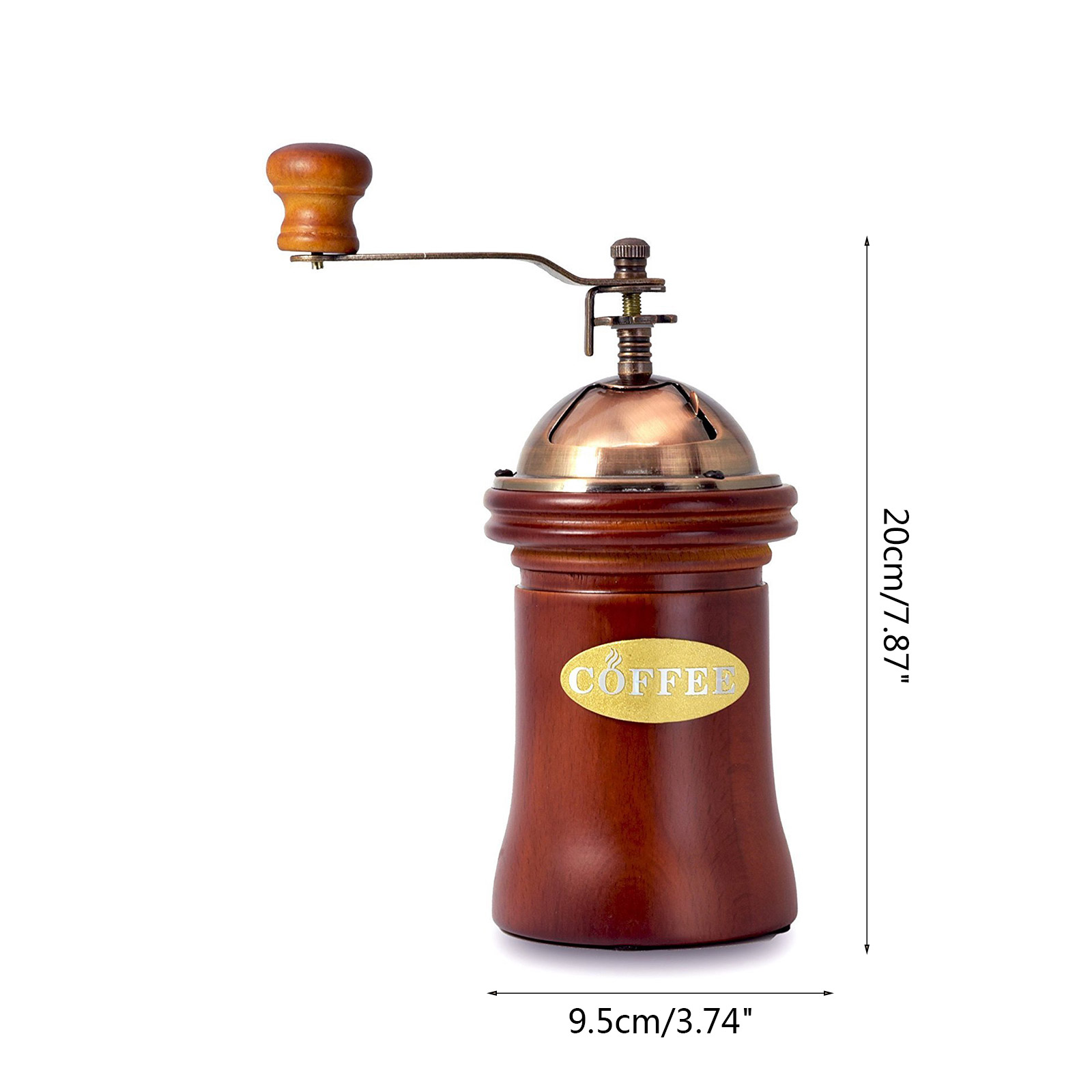 Manual Coffee Grinder Wood Vintage Hand Crank Coffee Mill with Adjustable Gear