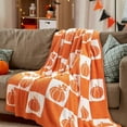 thumbnail image 4 of Fall Pumpkin Checkered Throw Blanket Soft Cozy Orange White Pumpkin Decorative Blanket Halloween Throw Blanket for Sofa (130x150cm/51x59in), 4 of 6