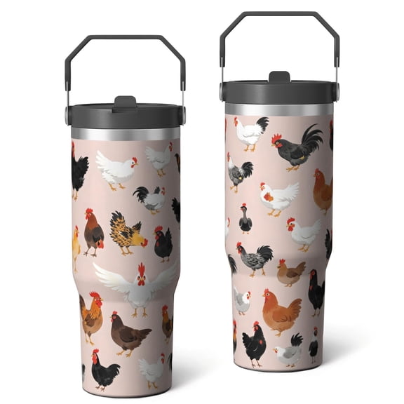 30 Oz Tumbler Rooster and Hen Tumbler with Lid and Straw, Birthday Gift Cup for Friend Women Men Coffee Travel Mug Thanksgiving Day Halloween Christmas Gift Water Bottle