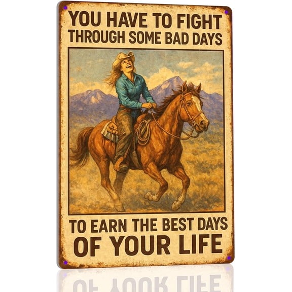 Vintage Cowgirl Metal Tin Sign, Rustic Cowgirl Quote Metal Wall Art Prints, Farmhouse Country Life Western Horse Rider Signs Metal Sign for Bar, Garage Man Cave, Home, Southwestern Theme Decorations