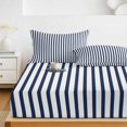 thumbnail image 6 of Queen Size Fitted Sheet Set - Navy Blue Vertical Striped 3 Piece Bedding Sets 16" Deep Pocket Fitted Sheet with 2 Pillowcases, Farmhouse Thin Line Stripes Brushed Microfiber Hotel Luxury Bed Sheets, 6 of 9
