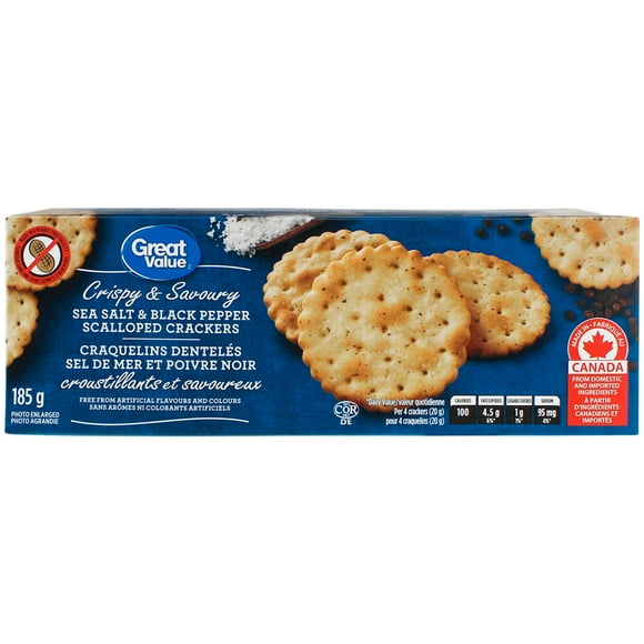 Great Value Sea Salt & Black Pepper Scalloped Crackers, 185 g