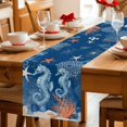 thumbnail image 5 of Blue Red Seahorse Coastal Table Runner 72 Inches, Navy Blue Beach Coral Nautical Bed Runner Dresser Scarves Tabletop for Indoor Outdoor Parties/Ceremony/Banquet, 13" x 72", 5 of 9