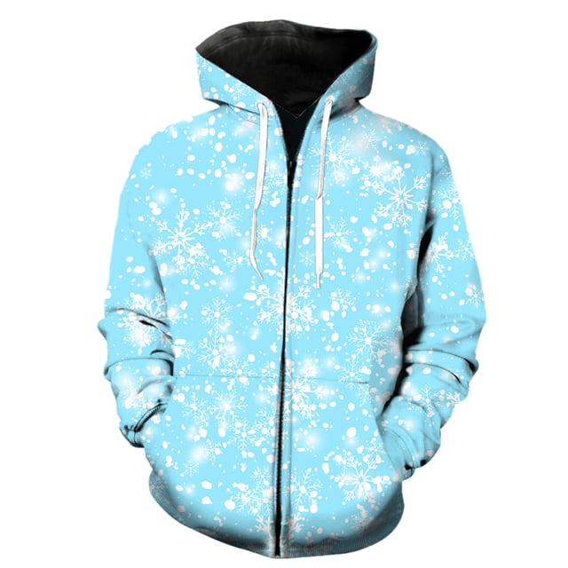 Winter Snowflake Pattern Men's Zipper Hoodies With Hood Jackets 3D Printed Hip Hop Cool Spring Tops Oversized 2024 Hot Sale