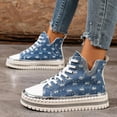 thumbnail image 4 of Womens Sparkly Rhinestones Denim Platform High Top Fashion Sneakers Casual Ripped Canvas Chunky Glitter Walking Shoes, 4 of 7