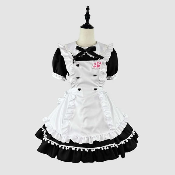 Dresses Women Ndbuld Women's Daily Cute Maid Dress Sweet Christmas War Robe Dress Set Black XXXL