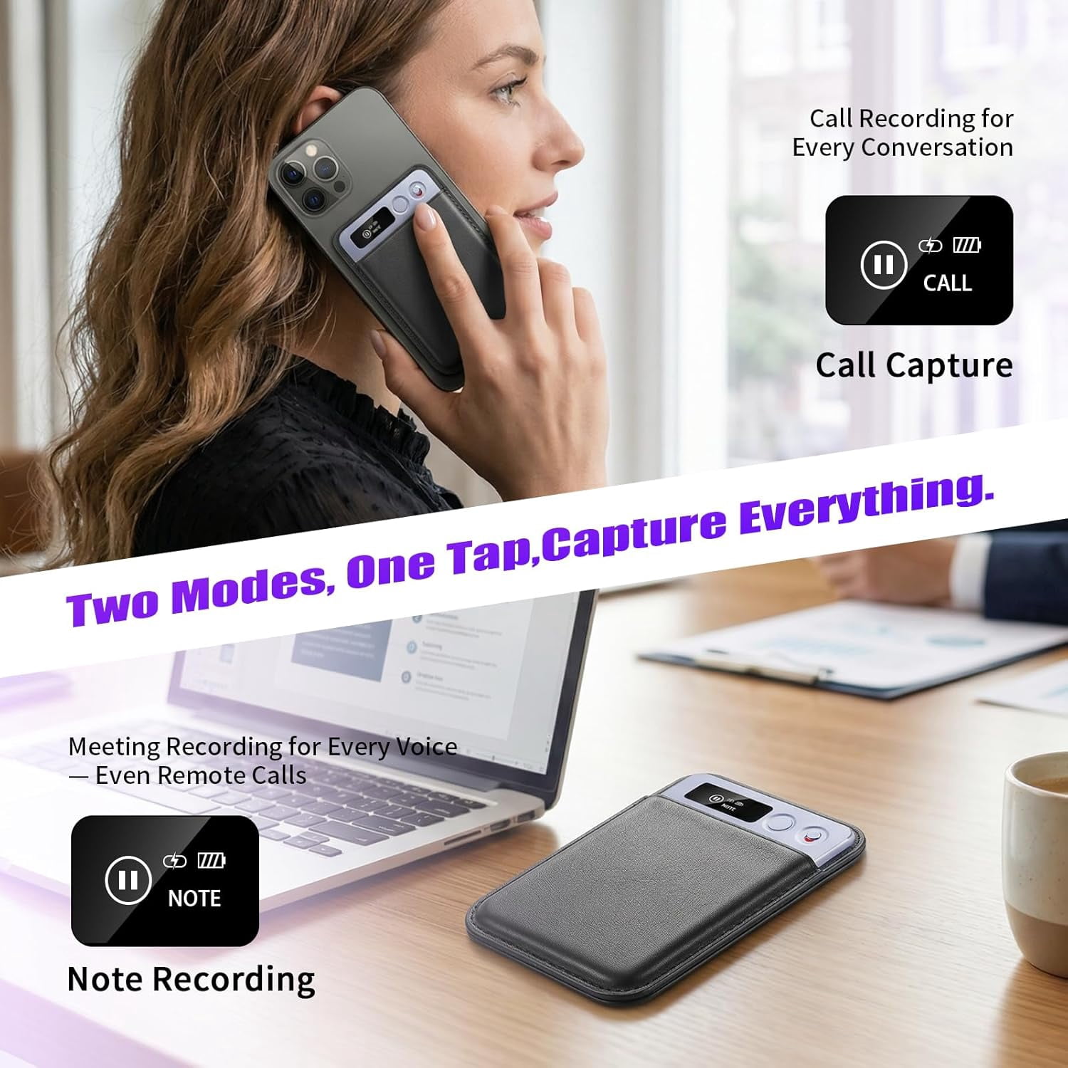 MUSICOZY AI Voice Recorder w/Case, AI Note Taker & App Control, Real-Time AI Transcription and Summary, Noise Cancellation, 152 Languages, 64GB Digital Audio Recorder for Meetings, Lectures & Calls
