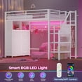 thumbnail image 4 of Afuhokles Twin Size Loft Bed with 8 Storage Drawers, Power Outlet, LED Metal Loft Bed with Storage Stairs and Wardrobe, White, 4 of 8