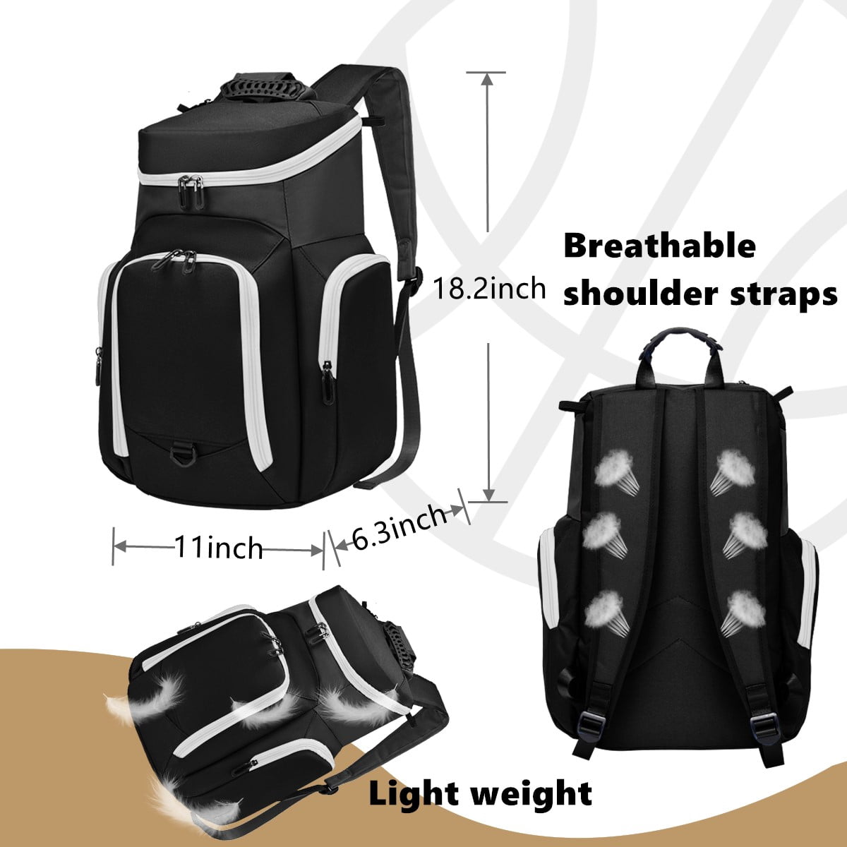 Sports Bag for Basketball, Soccer & More Basketball Backpack with Ball Holder & Shoes Compartment