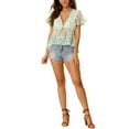thumbnail image 2 of Allegra K Women's Floral Summer Short Flare Sleeve V Neck Peplum  Blouse, 2 of 6