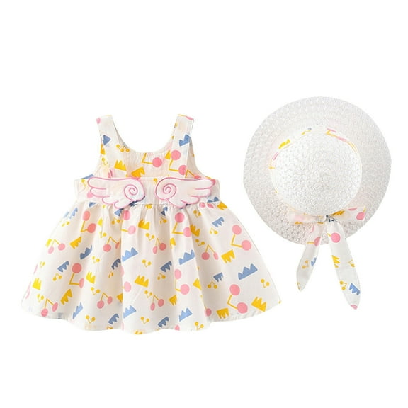 Glisme Fashion Girls Dresses Size 2-3 Y Baby Tutu Dress Summer Sleeveless Backless Birthday Party Dress Flower Bow Sundress With Straw Hat Set Pink Sundress For Girl