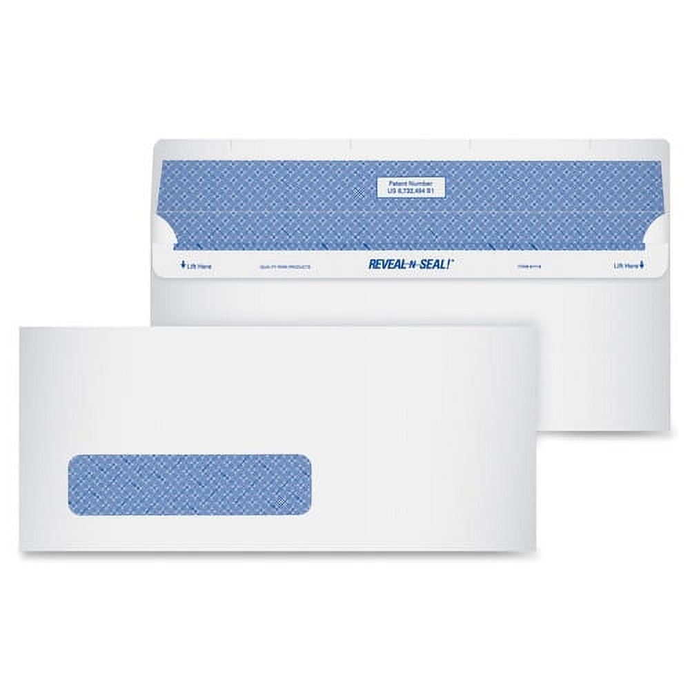 Quality Park Reveal-n-Seal Window Envelopes - Single Window- 9 1by2"W x 4 1by8" L- 24 lb - White