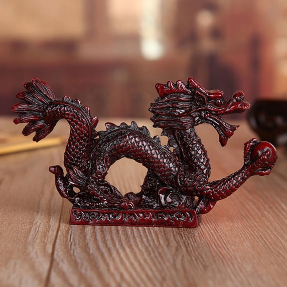 ELAYARD Dark Red Resin Dragon Figurine Statue, Elegant Chinese Animal Decor for Desktop, Cabinet, Indoor Display