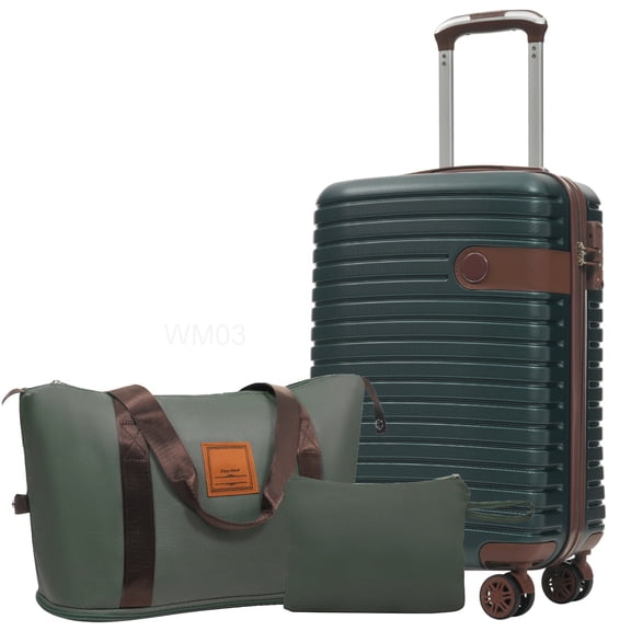 Lightweight ABS 3-Piece Spinner Luggage Set in Green, Airline Compliant Carry-On with TSA Lock and Waterproof Duffel