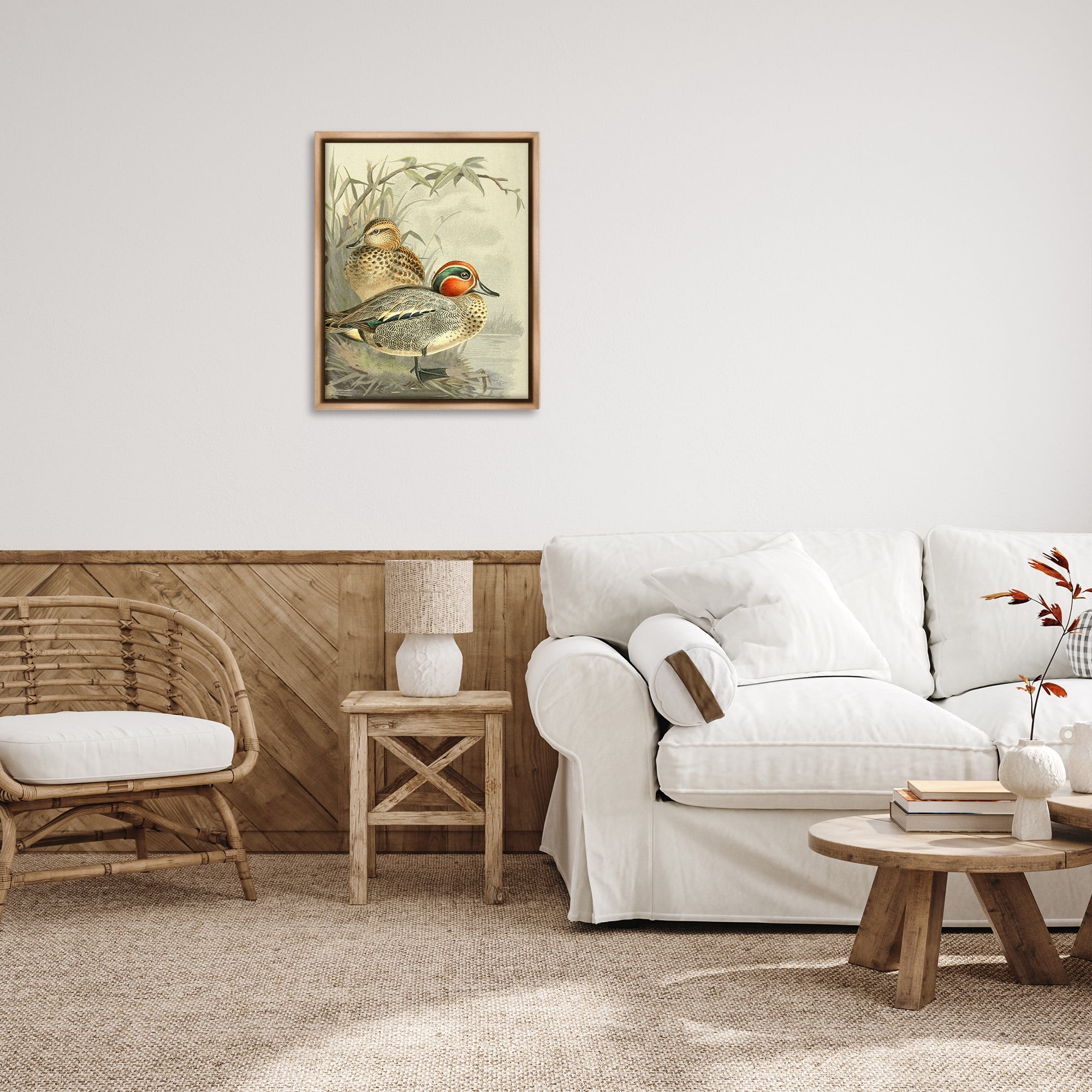 Stupell Industries Ducks with Pond Botanicals Animals & Insects Painting Brown Floater Framed Canvas Art Print Wall Art, 25 x 31