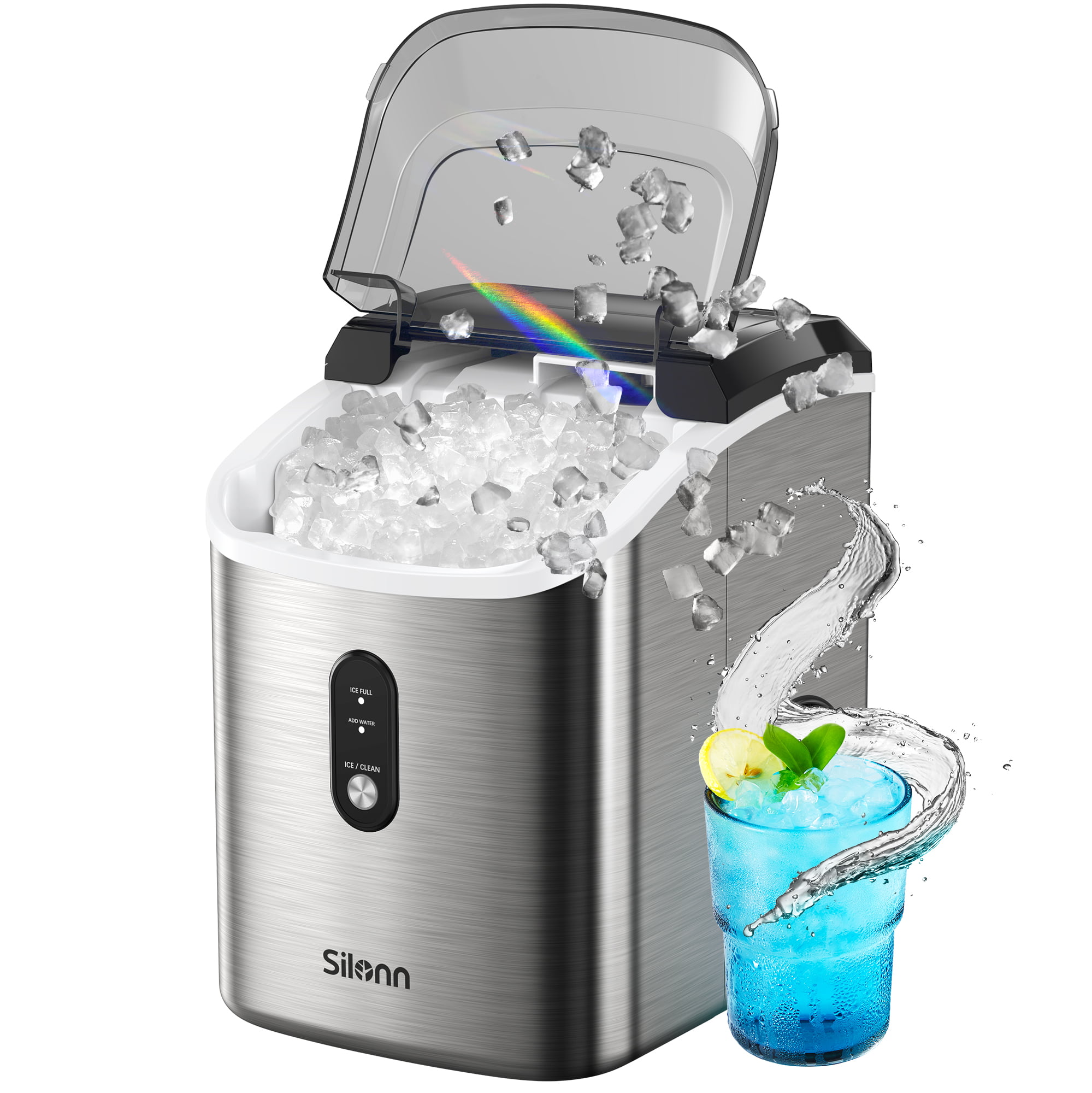  Nugget Countertop Sonic Ice Maker for Home Kitchen Office -  Silonn Chewable Pellet Ice Machine with Self-Cleaning Function, 33lbs/24H,  Black : Industrial & Scientific