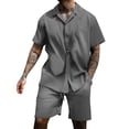 thumbnail image 2 of Short Sets for Men Lightweight Short Sleeve Button Notch Collar Shirt and Shorts 2 Piece Matching Set Summer Outfits, 2 of 3