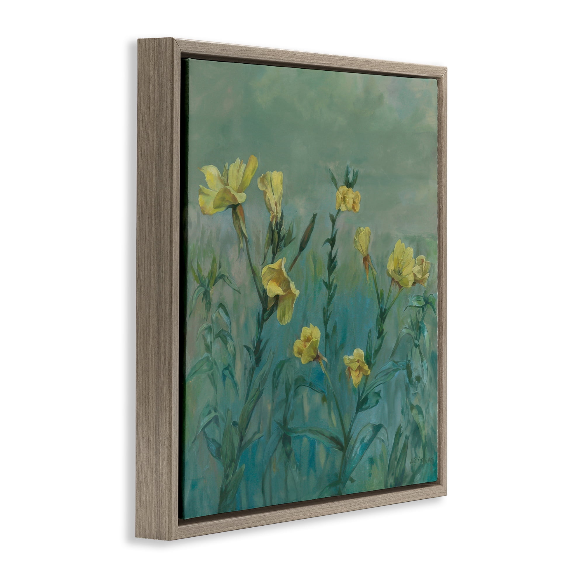 Stupell Industries Buttercup Flower Field Landscape & Nature Painting Brown Floater Framed Canvas Art Print Wall Art, 18 x 18