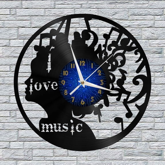 Love Music 12 Inch Vinyl Record Wall Clock - Silent, Creative, and Unique Clock for Living Room, Entryway, or Bedroom Decor - Perfect Gift Idea(12 inchs B without LED)