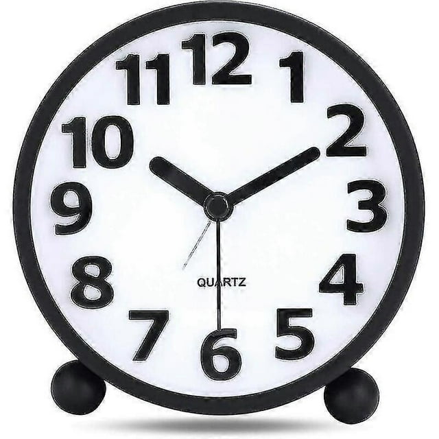 Silent Analog Alarm Clock,Black Metal Large 3D Digits,Non Ticking Table Clock with Night Light Bedside Alarm Clock 10.8cm