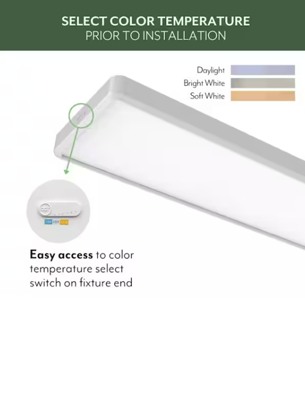 ETI 4 ft. x 12 in. White Modern LED Flush Mount Ceiling Light 4700 Lumen, 3CCT Color Preference, Dimmable, 120 Volt, C05016401A