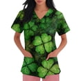 thumbnail image 4 of Fgvctg St. Patrick's Day Scrubs for Women Stretchy Short Sleeve Cute Shamrock Graphic Scrub Tops Oversized V Neck Work Shirt Scrubs Nurse Uniform T Shirts with Pockets Army Green XL, 4 of 5
